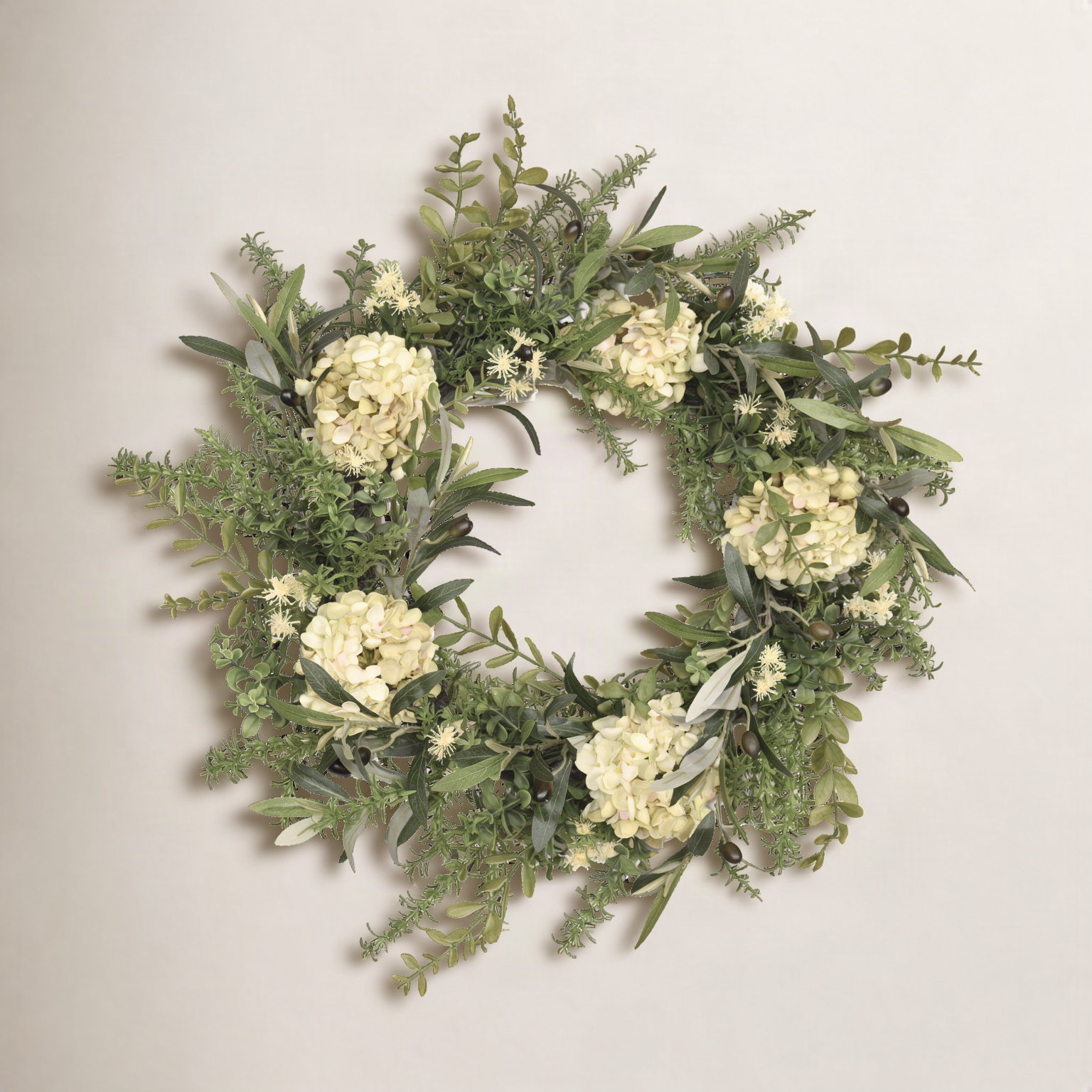 24" Handcrafted Olive Hydrangea No Holiday Wreath