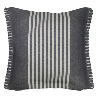 Coussin Aberdean, coton et jute, rayures bleues