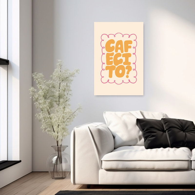 «Cafecito Coffee Invitation Playful Retro Contemporary Architecture», reproduction d'art mural, H 36 po x l 24 po