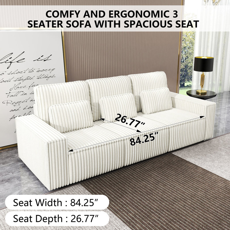 Corduroy Sponge Compression Sofa, Suitable For Living Rooms, Beige