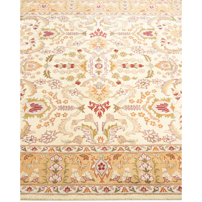 Tapis unique noué à la main Hayner - ivoire / brun clair / rouge, 4 pi 2 po x 6 pi 3 po