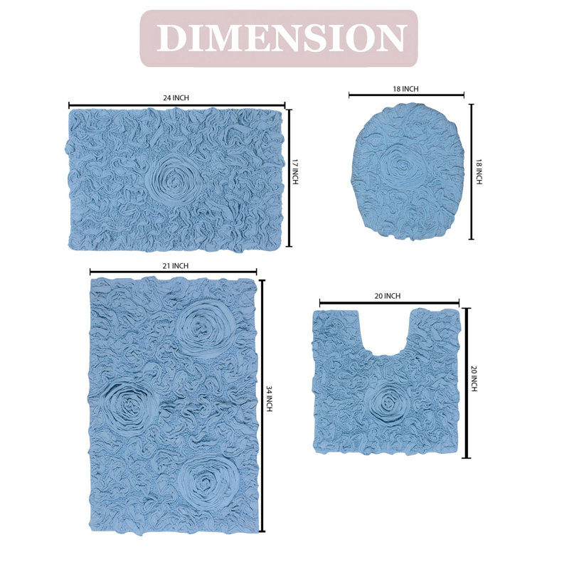 Alamanno 4 Piece Bath Rug Set, Sky Blue