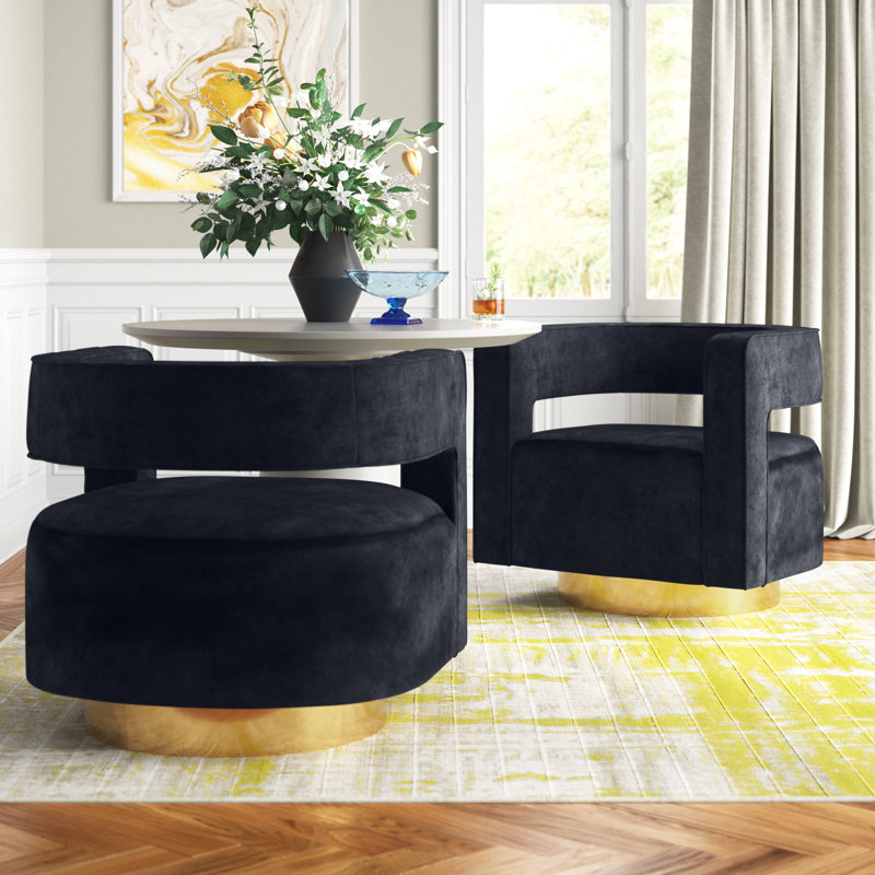 Aysha Velvet Swivel Accent Chair, Black Velvet
