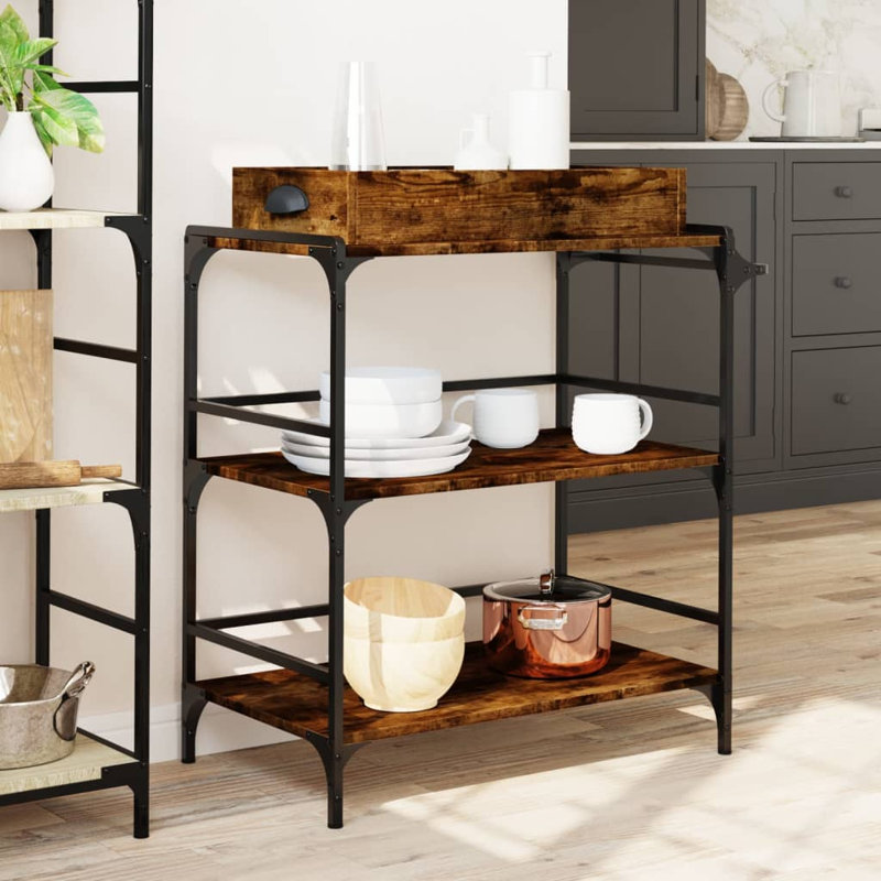 Osterman Metal Bar Cart, Smoked Oak