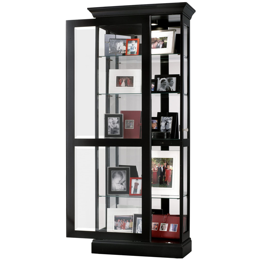 Berends IV Curio Display Cabinet, Cherry Bordeaux Finish, Sliding Door, Mirrored Back, 4 Adjustable Shelves Alcott Hill® 