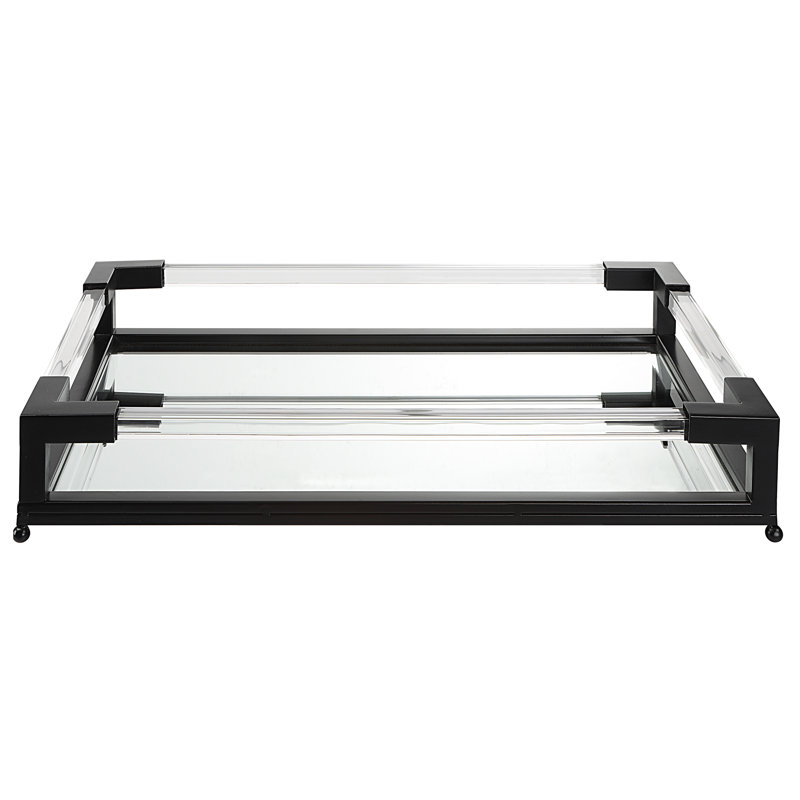 Black Iron and Glass Square Tray with Clear Acrylic Sides