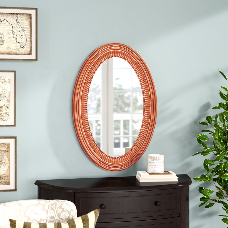 Busey Ribbed Oval Framed Accent Mirror, Glossy Orange