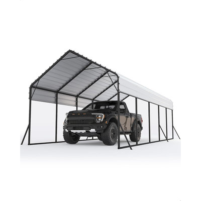 13x25x10 FT Metal Carport Oversized Steel Car Port Reinforced Frame / UV-Resistant & Waterproof / All-Weather Use / Permanent Shelter for Full-Size Pickups, Bass Boats, Tractors, and SUVs, Gray