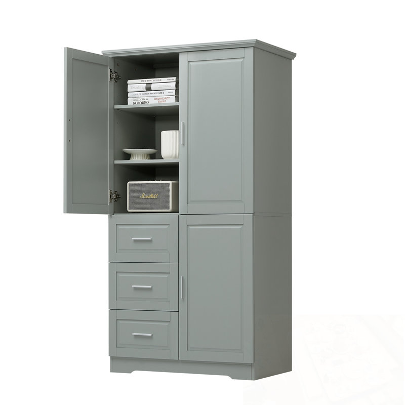 Labat Cabinet with Doors and Three Drawers, Grey