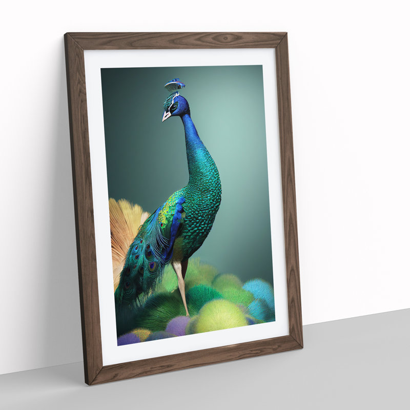 Amazing Peacock - Single Picture Frame Print, 34cm H x 25cm W x 2cm D, Brown Framed
