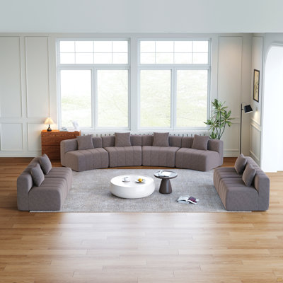 Quatre sièges courbés et quatre sièges simples, canapé modulaire courbé en chenille avec 8 coussins