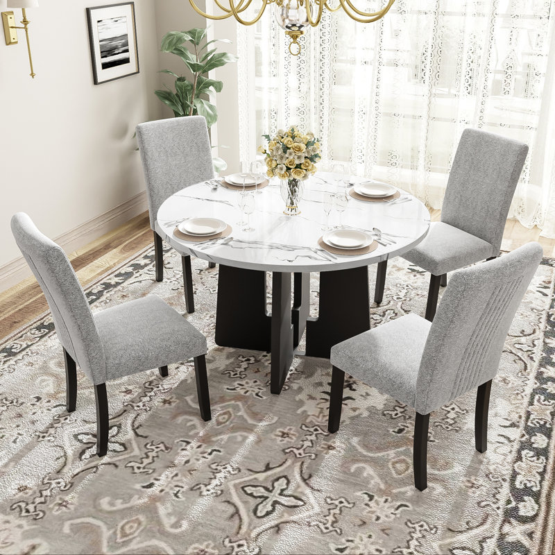 5-Piece Round Dining Table Set, Gray