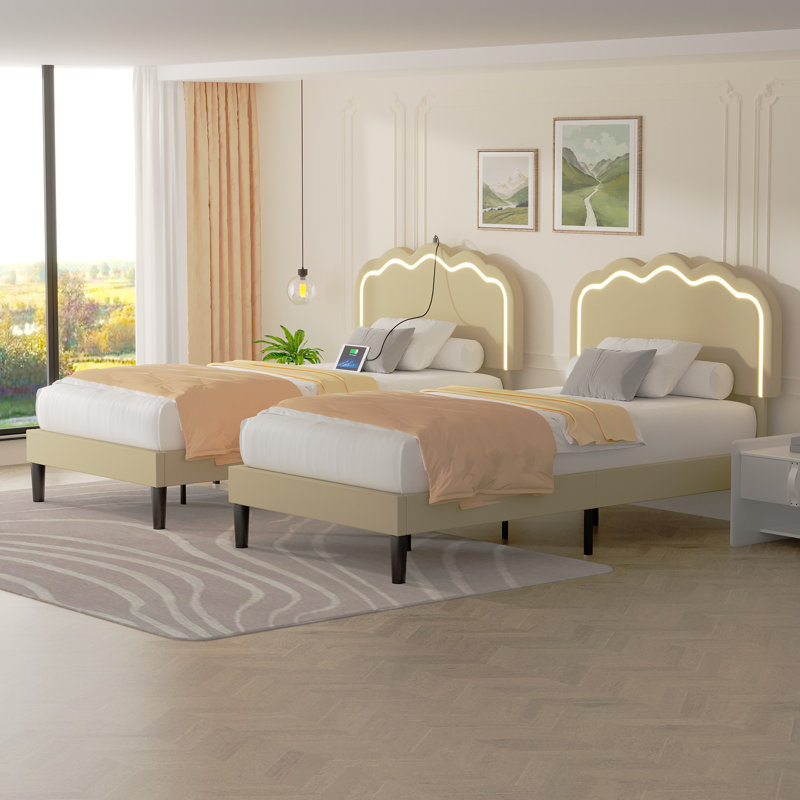 Aundreya Metal Platform Bed, Beige