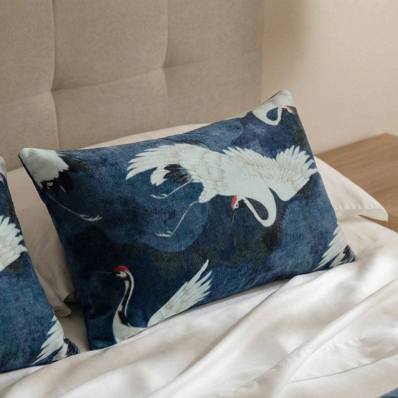 Velvet Crane In The Clouds Small Lumbar Pillow, Baritone Blue