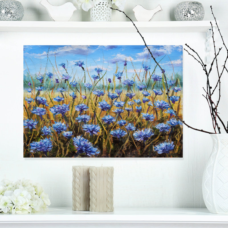 «Blue Flowers in Meadow», reproduction d'art sur toile, H 20 po x l 20 po x P 1 po