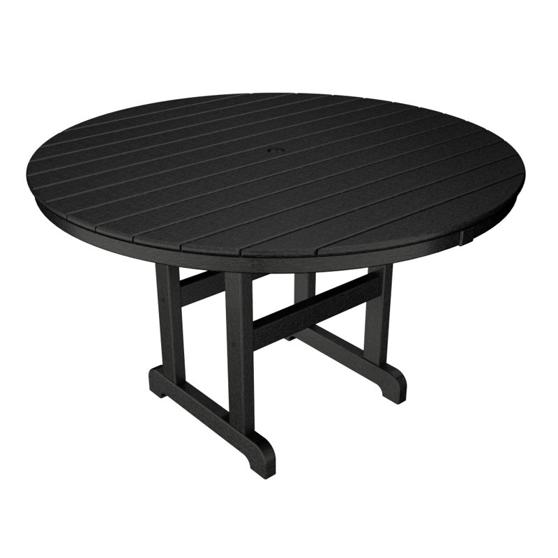 POLYWOOD Round Farmhouse Dining Table, Black, 48"