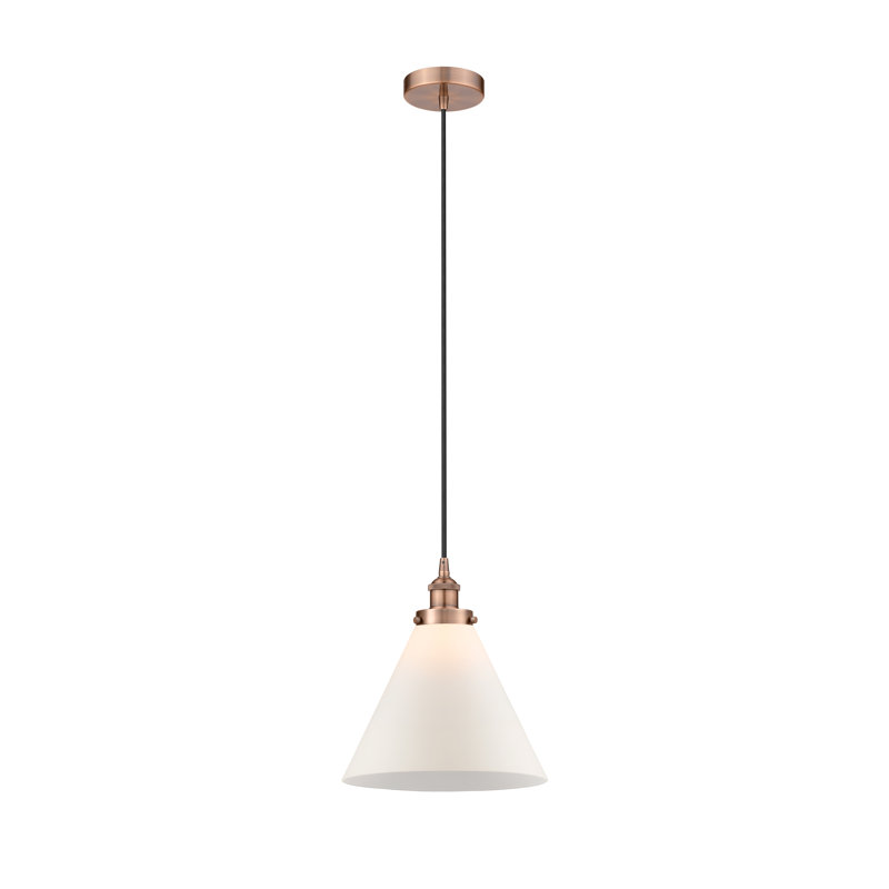 Mini-luminaire suspendu 1 lumière Cone, H 14,75 po x l 12 po x P 12 po, Blanc, Cuivre