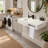 32" V-Shaped Stone Resin Sink with Integrated Towel Bar, Wall-Mounted Floating Bathroom Sink-1206841717