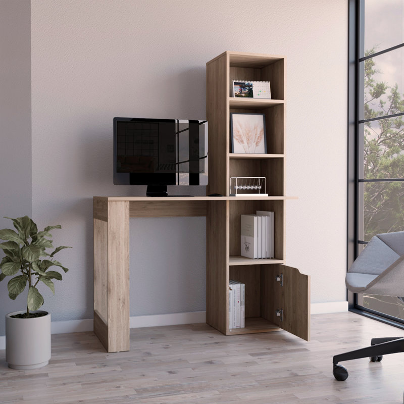 Oiwa Computer Desk with Bookcase and Cabinet