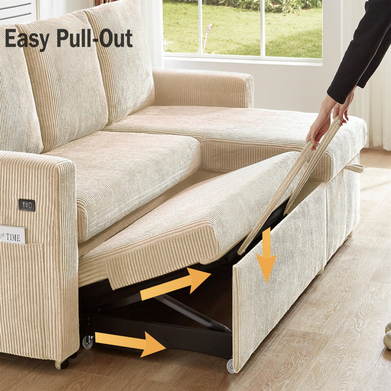 Canapé-lit modulaire en L de 81 po avec tiroir, dossier inclinable, méridienne de rangement réversible, ports USB, assemblage sans outil,