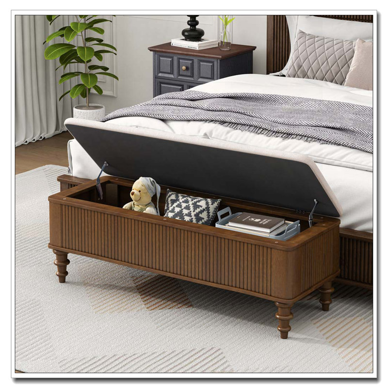 50.8-inch Multi-Functional Storage Ottoman Bench, Walnut