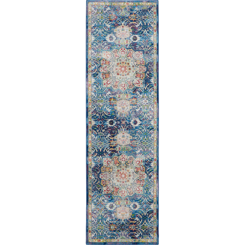 Tapis bleu d'inspiration persane Raymond, Tapis de couloir 2 pi x 6 pi