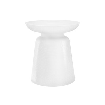 Table d'appoint blanche en métal - 22 po de hauteur, tambour, bout, table de chevet pour le salon, côté contemporain, style chambre et chambre à coucher