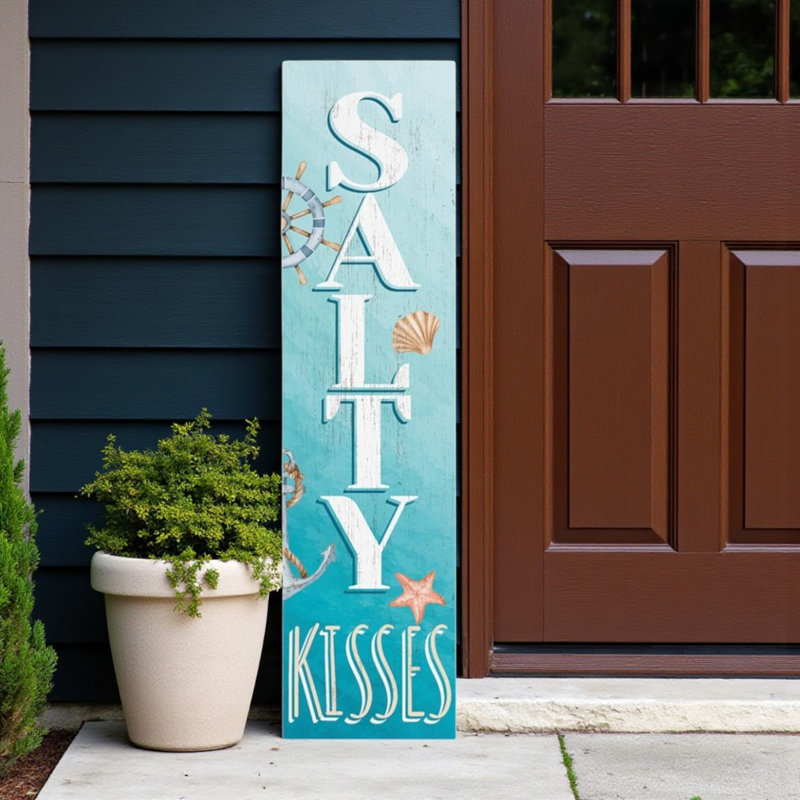 Enseigne de porche 36 "bleu et blanc en bois Sandy Kisses