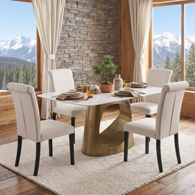 Ensemble de table de salle à manger rectangulaire en pierre frittée de 65 pouces avec 6 chaises rembourrées à dossier haut