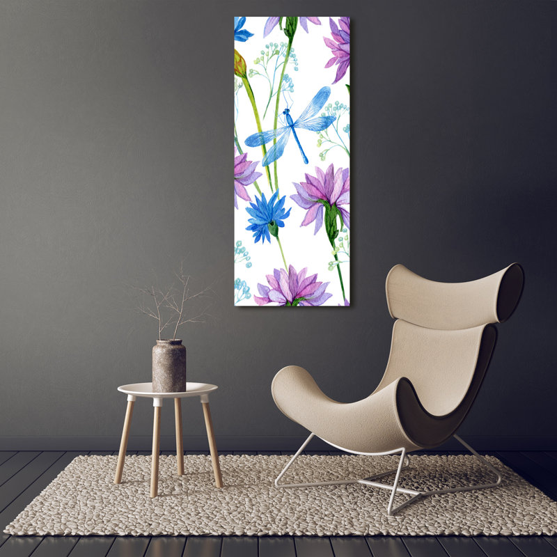 Flowers and Dragonflies 1 Piece Wrapped Canvas Wall Art