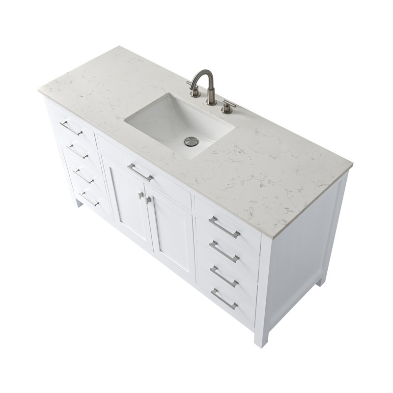 Trevor 60" W Single Vanity, White/Brushed Nickel