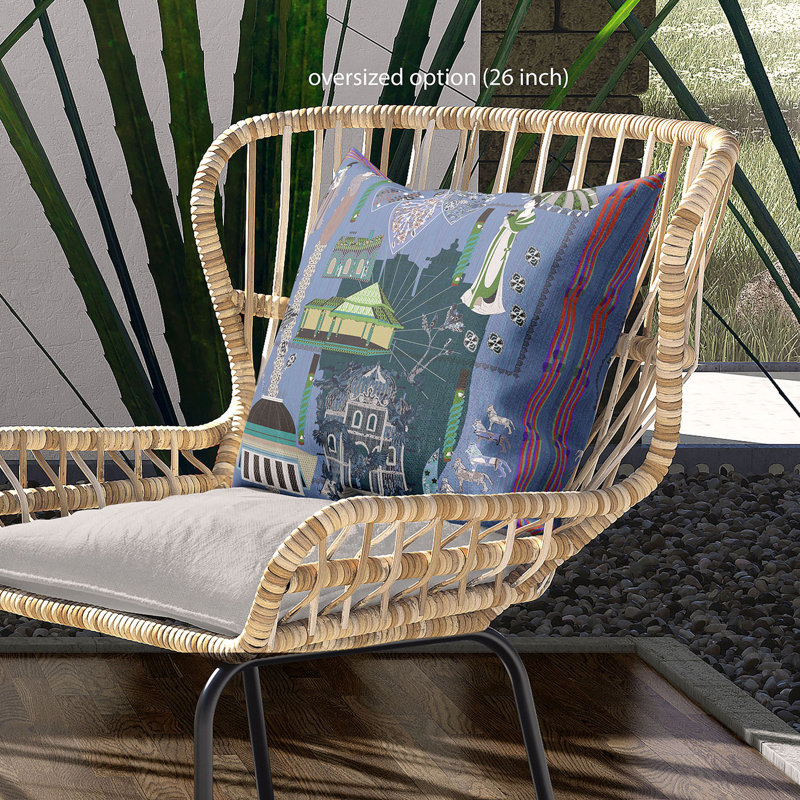 Outdoor Reversible Throw Pillow, 18" x 18", Blue/Green