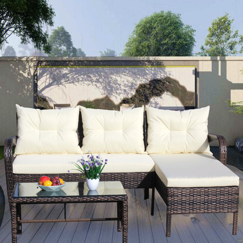 Canapé modulaire d'extérieur en osier 3 pièces, Beige