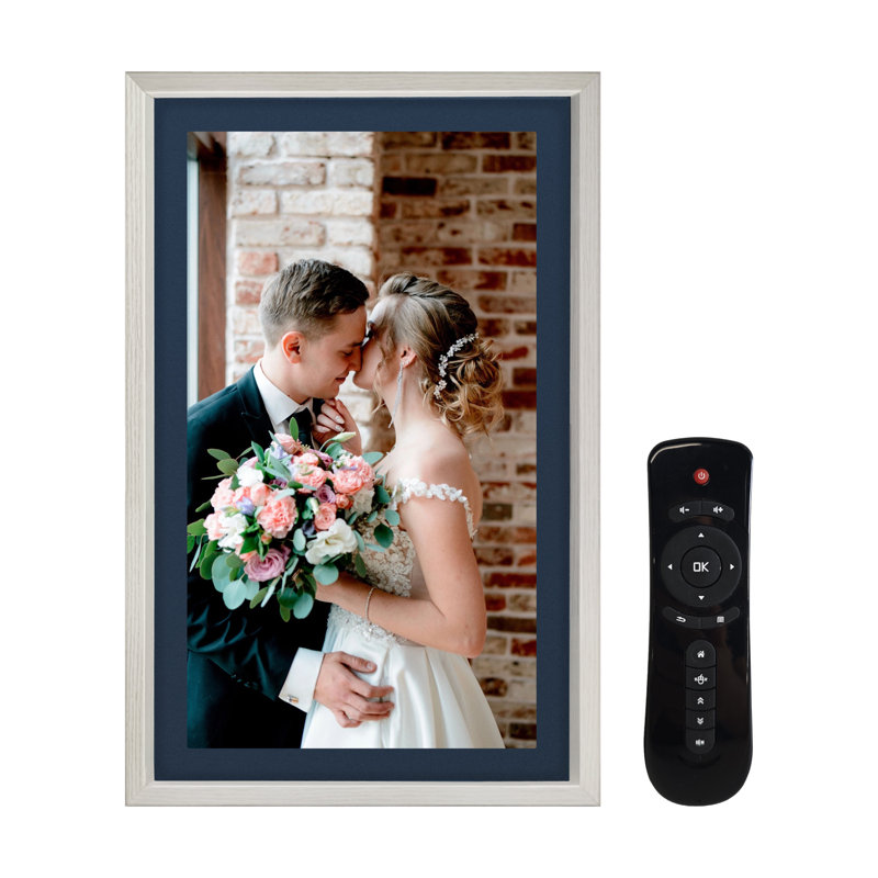 White Wood 21.5" Smart Digital Picture Frame with Alexa