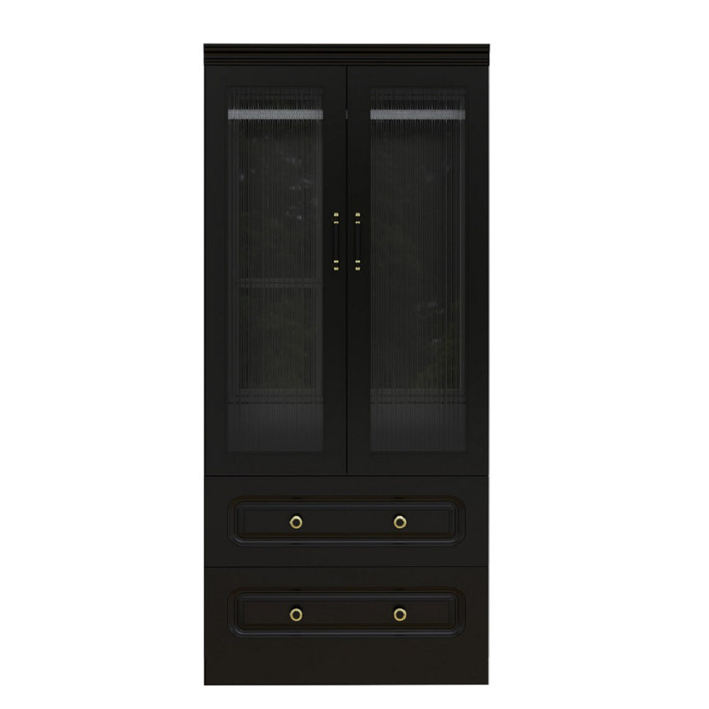Commode combinée 71 po à deux portes et deux tiroirs en bois noir