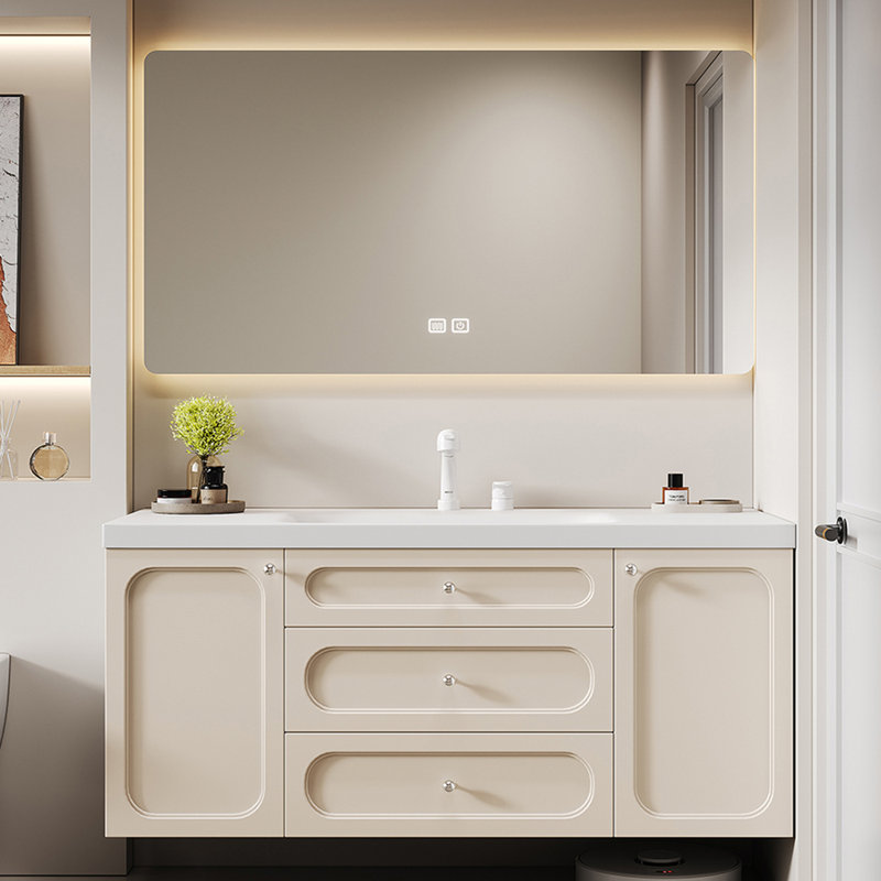 Nordic style simple bathroom cabinet, 19.7" H x 51.2" W x 21.7" D, Beige