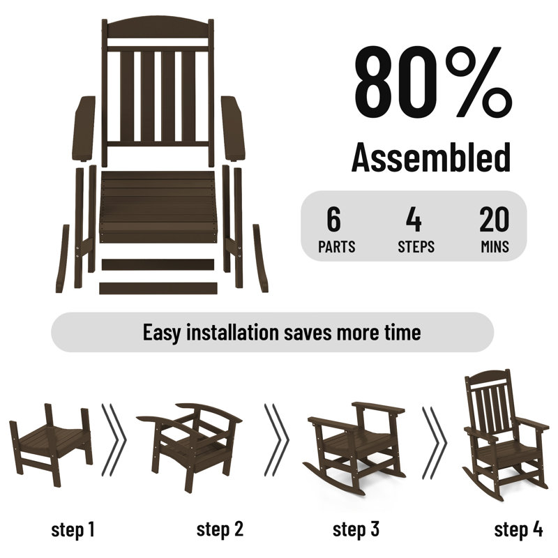 Oxing HDPE Outdoor Rocking Chair, Coffee