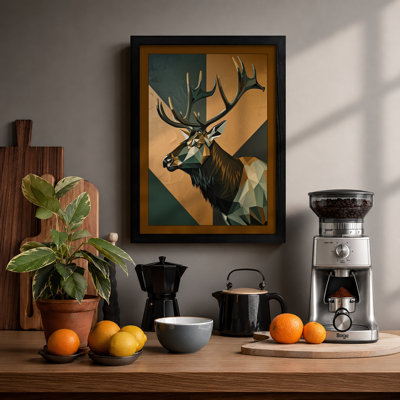 Geometric Deer Head Modern - Framed Print