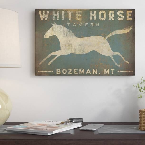 Union Rustic Mcclain White Horse With Words Blue On Canvas by Ryan ...