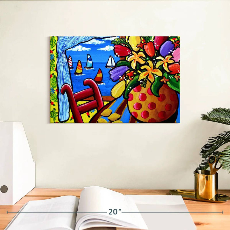 Chaise rouge Harnek avec fleurs et voiliers, H 8 po x l 12 po