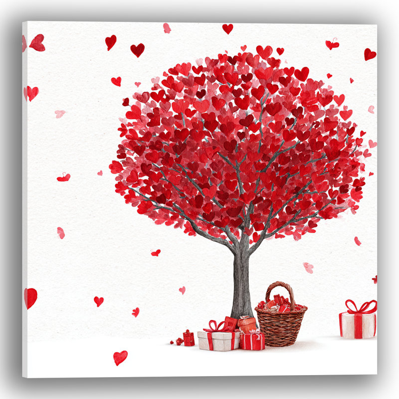 «Watercolor Heart Tree», art mural sur toile tendue, 12 po L x 12 po H x 1 po P