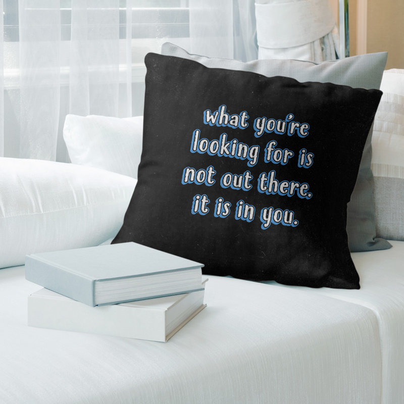 Coussin de style tableau noir à citation inspiration self confidence, 26 po x 26 po, Bleu