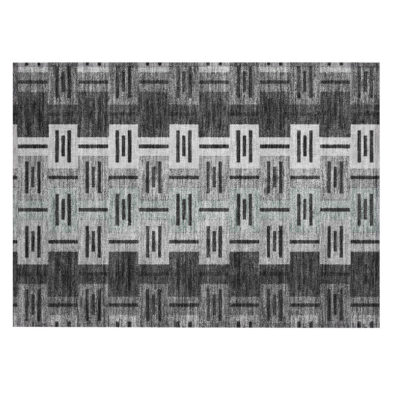 Machine Washable Indoor/Outdoor Chantille ACN2556 Mid-Century Modern Rug, 1'8" x 2'6", Black