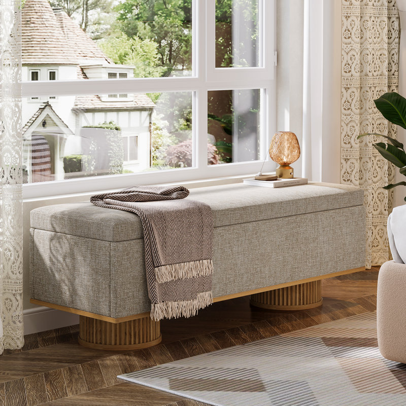 Banc de rangement rembourré 50,39 po avec siège rembourré et charnière de sécurité