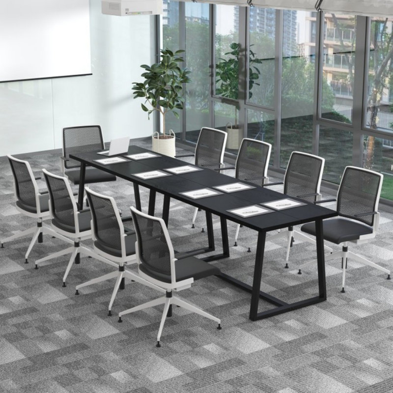 Grande table de salle à manger avec structure en métal robuste et patins antidérapants, Noir