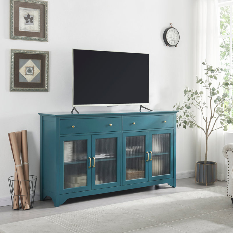 Console 65 po, armoire de rangement, buffet avec porte vitrée et tablettes réglables, console 65 po