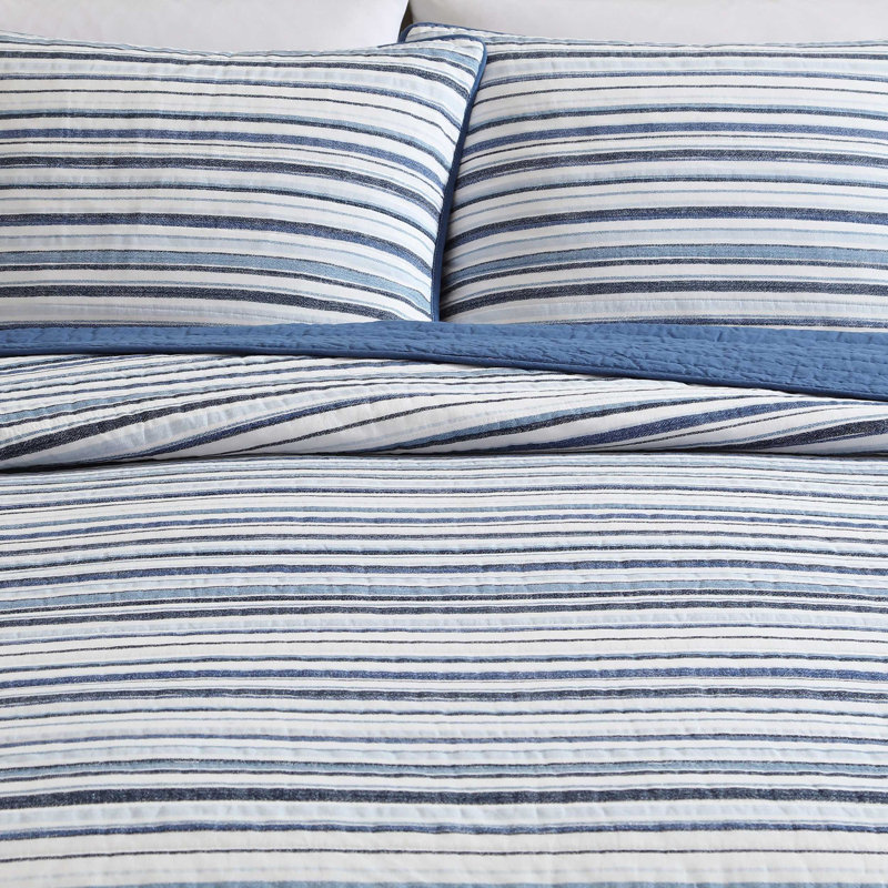 Nautica Coleridge Cotton Reversible Blue Quilt Set, Queen