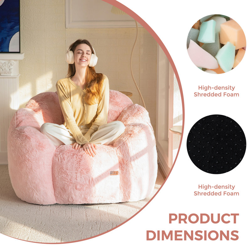 Floral Shaped Bean Bag Chair, Pink Faux Fur , Single