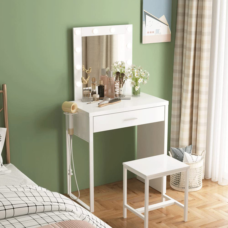 Ensemble de meuble-lavabo 27,6 "avec tabouret et miroir, Blanc