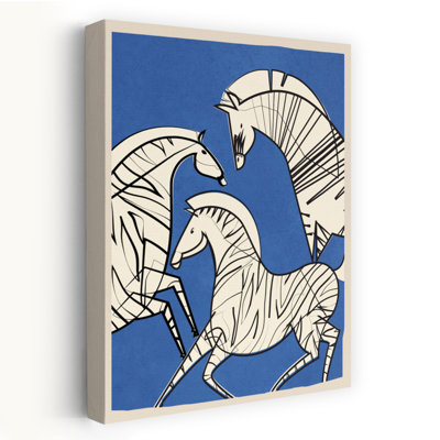 Dynamic Blue Zebras Abstract Contemporary Minimalist Zebra Horse Wildlife Wall Art Print 1 Piece Wrapped Canvas Wall Art